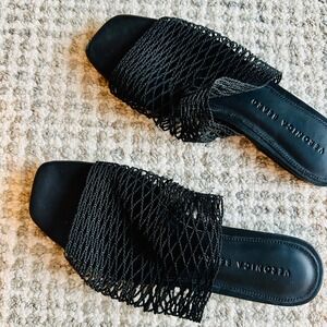 Veronica‎ Beard Black Woven Mesh Slide Sandals Women's Size 6.5